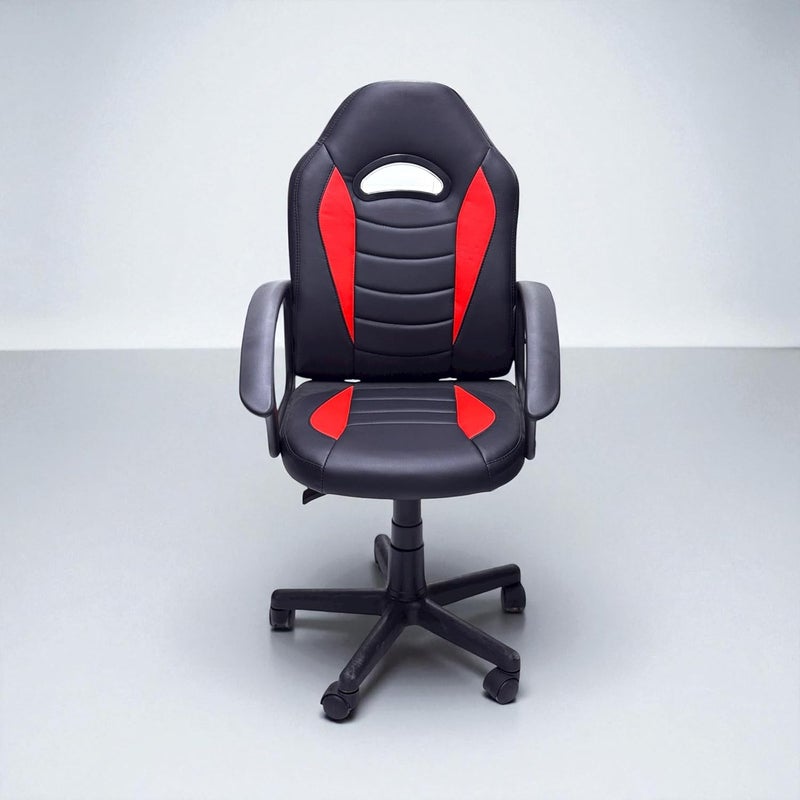 MAF furniture كرسي مكتب الألعاب MAF، أسود وأحمر، قابل للتعديل في الارتفاع مع قاعدة دوارة - Image 1
